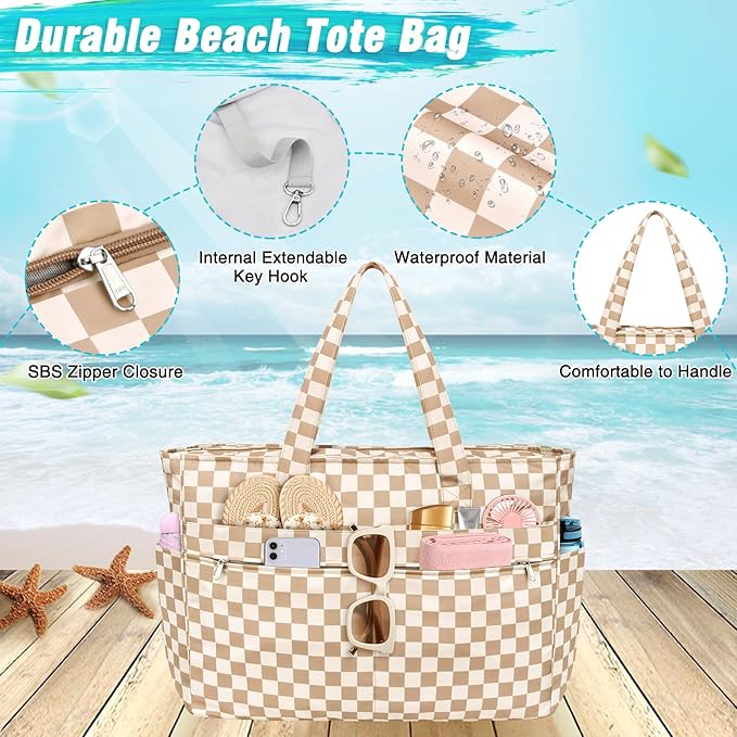 HUANLANG Extra Large Beach Bag Waterproof Beach Totes Bags for Women Men,Pool Bag with Zipper Wet Pocket