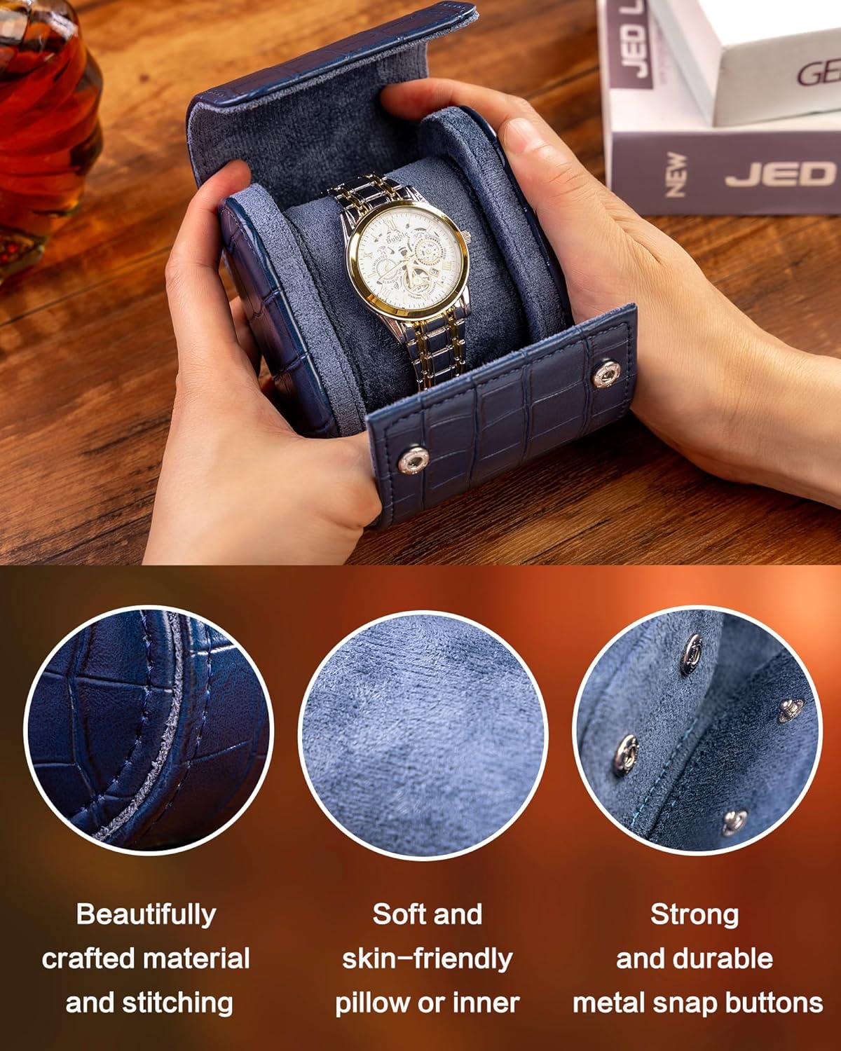MR.OKAY Single Watch Travel Case-Classic Leather Watch Case With Superb Texture.(Portable Watch Roll Or Organizer For Storage And Display).Festival Gift For Men, All Handcrafted By Artisans