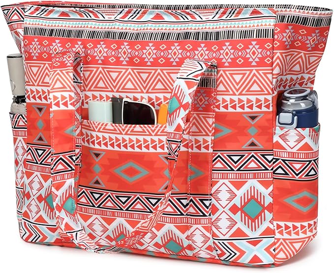 Octsky Large Beach Bags for Women - Waterproof Sandproof Beach Tote with Dual Zipper and Wet Pocket - 3 Outside Pockets