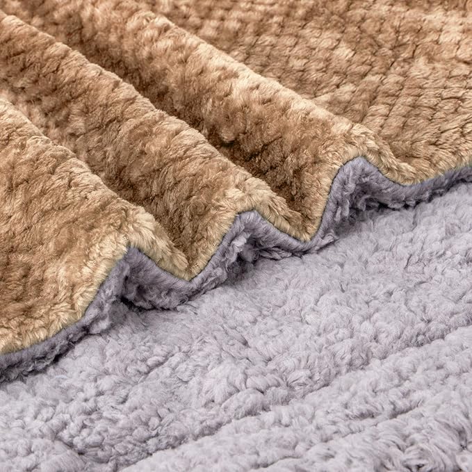 Fuzzy Sherpa Reversible Blanket for Baby, Soft Warm Cozy Coral Fleece Toddler, Infant or Newborn Reversible Blanket for Crib, Stroller, Travel, 30”×40”, Coffee