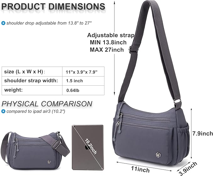 Casual Crossbody Bag with Anti Theft Pocket - Women Lightweight Water-Resistant Purse Bag