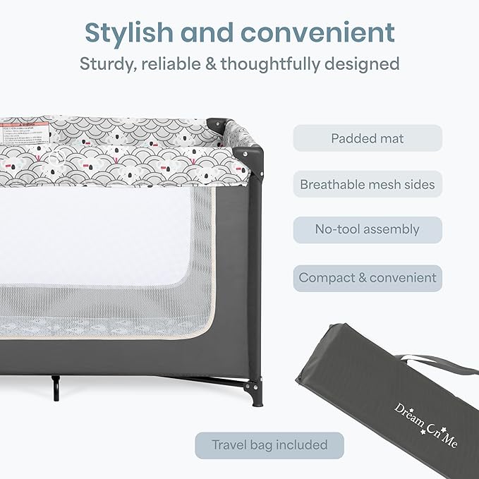 Dream On Me Zodiak Baby Playard, Breathable Mesh Sides, Soft Comfortable Mattress, Quick & Easy to Fold with Travel Carry Bag, Compact Space Saving Design - Gray