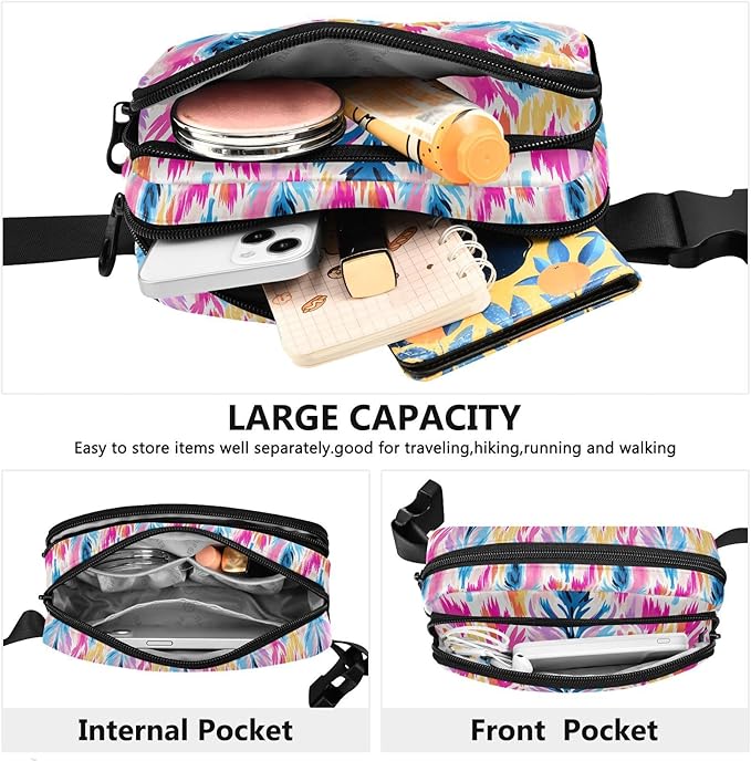 Ethnic Ikat Print Fanny Pack for Women Men Water Resistant Fashion Waist Packs with Adjustable Strap Belt Bag for Travel Workout Jogging Hiking 21219828