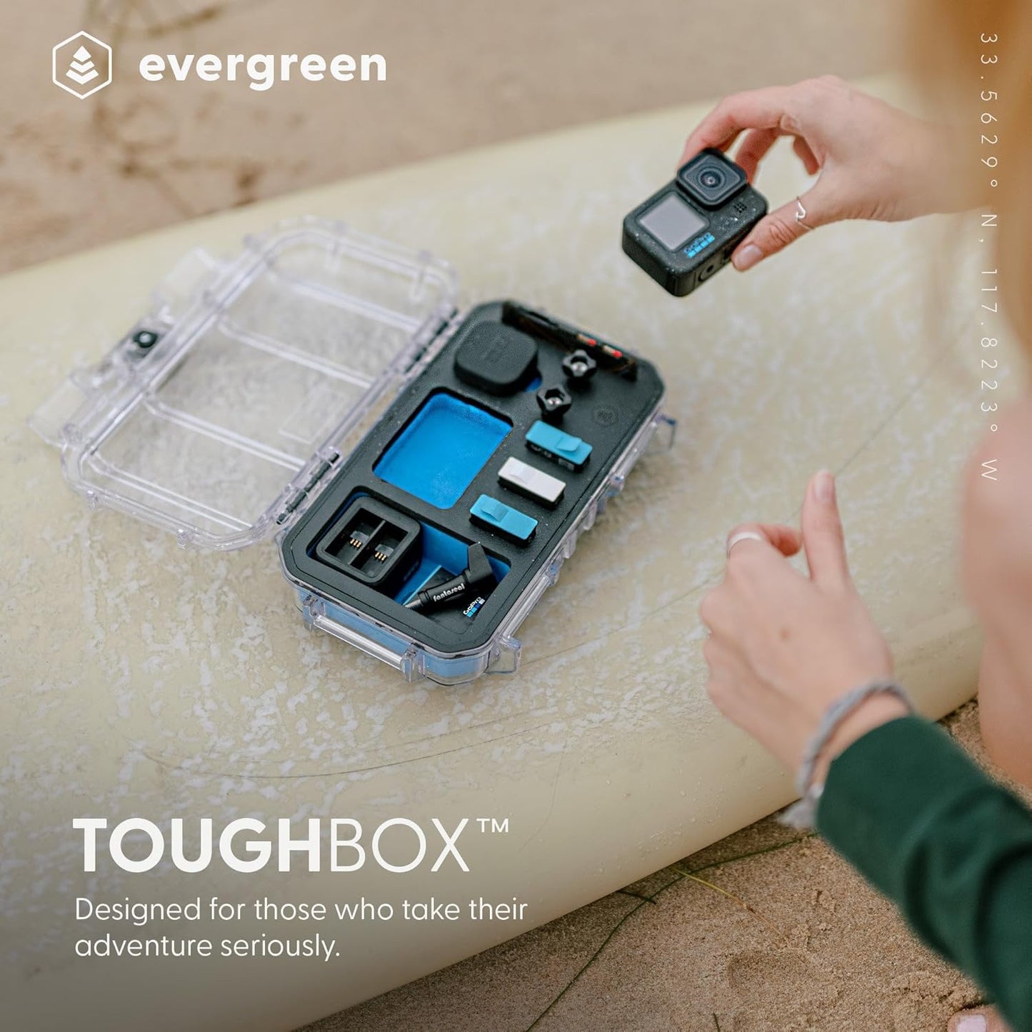 Evergreen ToughBox - Protective Case for GoPro | Compatible with GoPro Hero 9, 10, 11, 12 | Waterproof, Shockproof, Dustproof | Pre-Cut Battery Insert, Max Lens Mod, Bonus SD Card Holder (Clear)