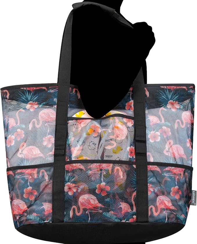 KABAQOO Mesh Beach Bag, Extra Large Beach Bags with 9 Pockets & Zipper Waterproof Lightweight Beach Tote for Beach/Pool Trip | Extra Large, 9 Pockets, Zipper, Waterproof, Lightweight, Beach/Pool Trip