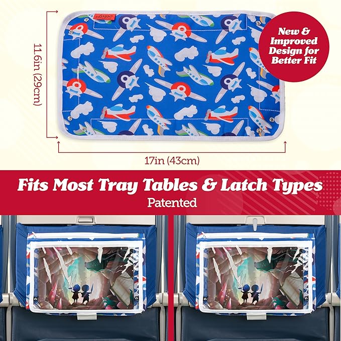 Lusso Gear Airplane Tray Table Cover - Organize Kids Travel Essentials - Pockets for Airplane Toys for Toddlers 1-3 - Foldable Tablet Stand for Travel Toddler Essentials (Mermaids) | with Pockets, on Plane or Train, Airplane Must Haves, Flying Essentia...