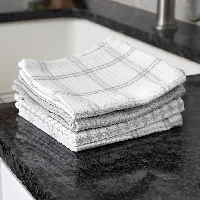 T-Fal Premium Waffle Dish Cloths: Highly Absorbent, Super Soft Long Lasting - 100% Cotton, 12"x13" Flat Waffle Dish Towel for Cleaning & Drying Dishes, (4-Pack), Grey