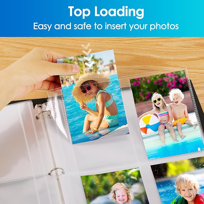 MaxGear 60 Pack 3.5x5 Photo Sleeves for 3 Ring Binder (480 Pictures), Heavy-Duty Archival Page Protectors, 4-Pocket Clear Photo Album Refill Pages, Plastic Seed Binder Pages 8.5x11, Acid-Free
