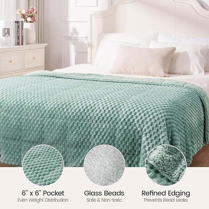 Super Fuzzy Soft Fleece Sherpa Weighted Blanket 15 lbs for Adults, 3D Imitation Turtle Shell Luxury Weighted Throw for Better Sleep, Dual Sided Cozy Heavy Blankets for Couch Bed, Sage Green, 48" x 72"
