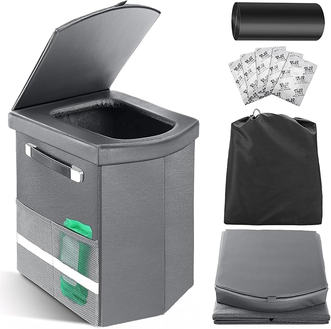 2026 Upgraded 16.5'' XL Portable Toilet for Adults,Tall Camping Toilet with Lid and Convenient Carry Bag, Portable Potty for Camping, Hiking, Car Travel,Truck, RV, Boating, Road Trips, Beach (Gray)