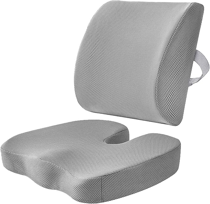 WMM Seat Cushion & Lumbar Support Pillow for Office Chair, Car Seat Wheelchair Travel, Reduce Tailbone Pressure for Lower Back, Tailbone, Sciatica, Hip Pain Relief