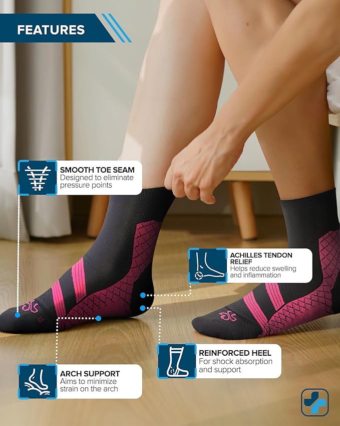 Doctor's Select Plantar Fasciitis Socks - 2 Pairs | Compression Crew Socks for Plantar Fasciitis Relief | Arch Support Socks
