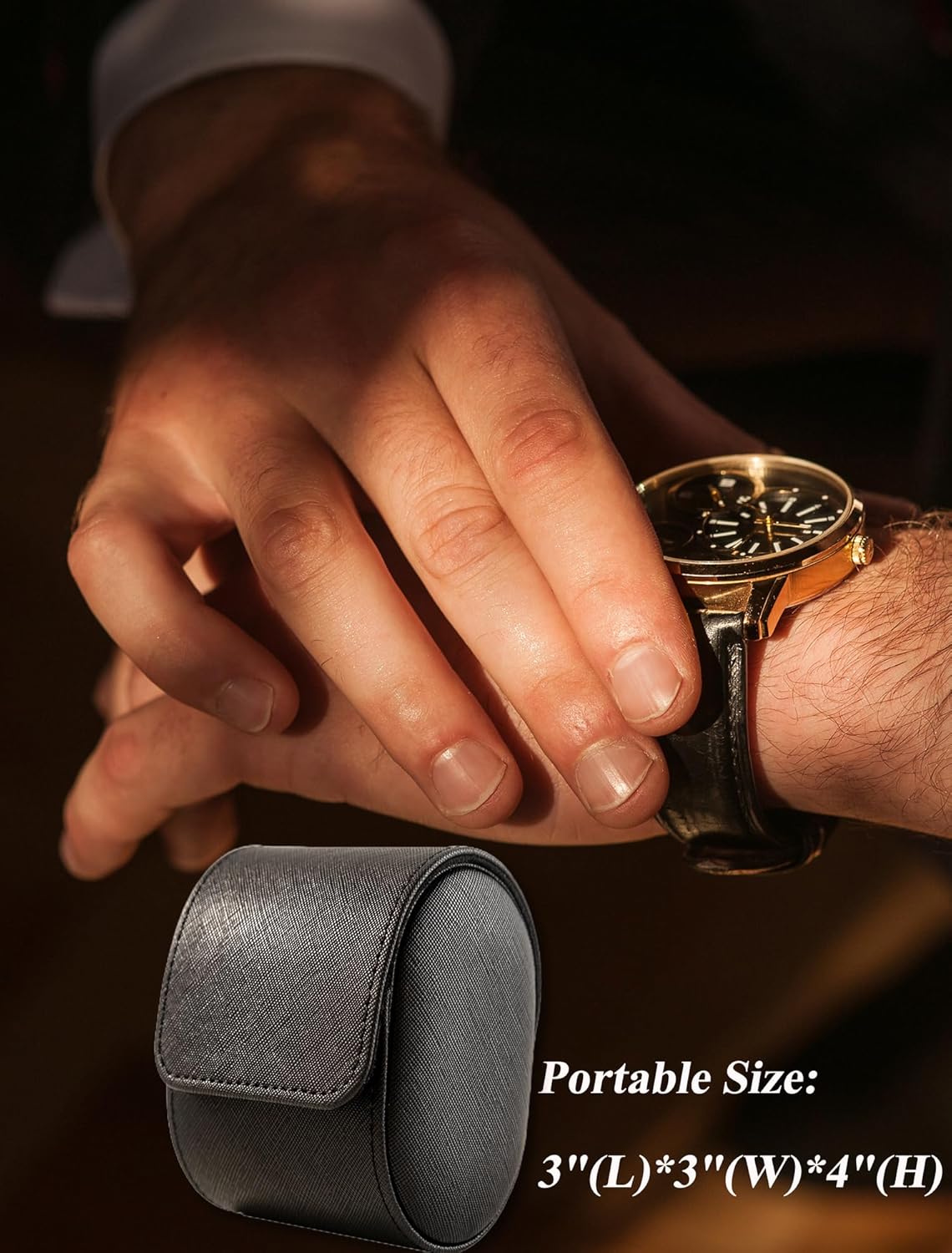 MR.OKAY Single Watch Travel Case-Classic Leather Watch Case With Superb Texture.Portable Watch Roll Or Organizer For Storage And Display. Travel Gift for Men,All Handcrafted By Leather Craftsmen