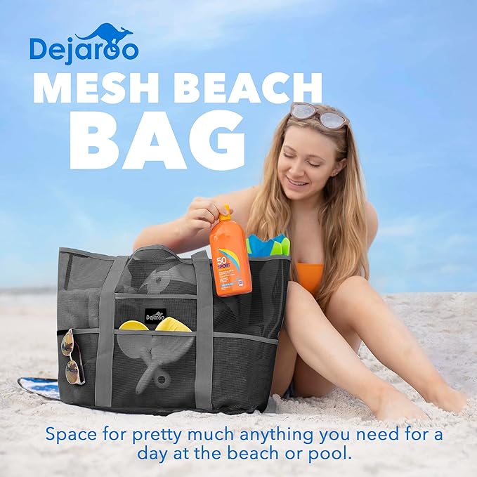 Dejaroo Mesh Sand Free Bag - Strong Lightweight Bag For Beach & Vacation Essentials. Tons of Storage!