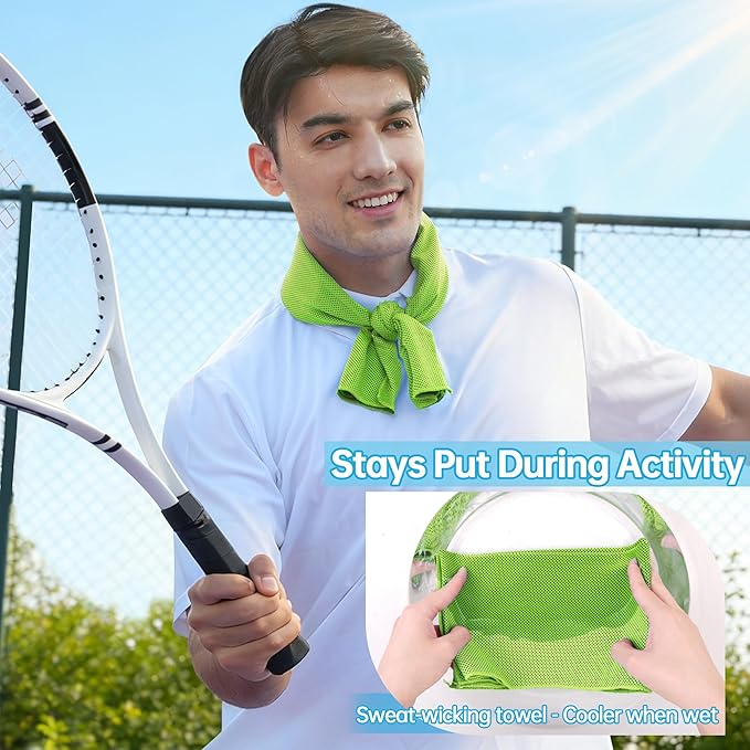 Dual-Action Cooling Neck Wraps, 37”x12” Cooling Towel + 220g Gel Sheet, Neck Coolers for Hot Weather, Ice Pack, Washable Gym Towel (2 Sets)