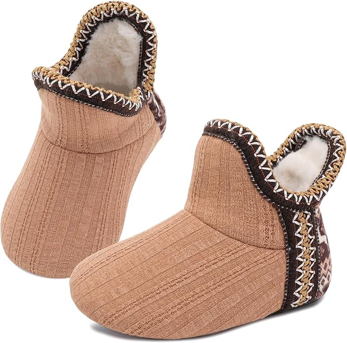 LeIsfIt Toddler Slippers Boys Girls Cozy Warm House Shoes Kids Non-slip Winter Slipper Booties Slip on Plush Lining Sock Slippers
