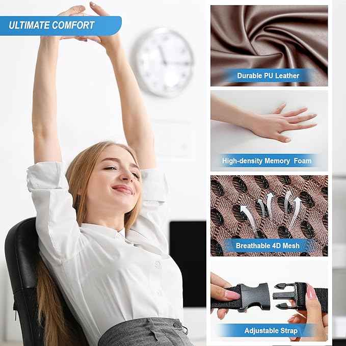 Memory Foam Lumbar Support Cushion Relieves Lower Back Pain for Car Seat, Office Chair, and Wheelchair, 4D Mesh, Brown