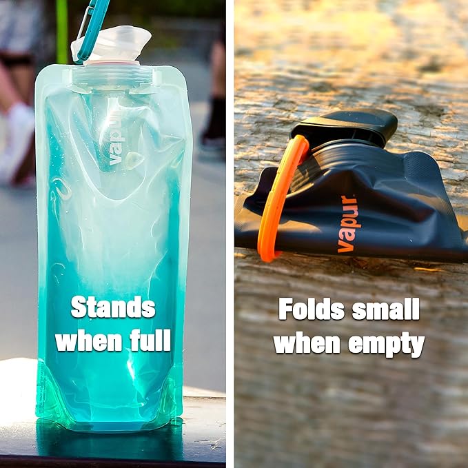 Vapur Flexible, Collapsible Wide Mouth Anti-Bottle with Detachable Carabiner, Convenient, Portable Hydration for Travel and Outdoor Adventures, 34 Ounce, Night Blue, Pack of 1