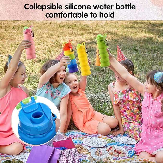 Sunnyray Collapsible Water Bottles Bulk Foldable Water Bottles 17oz Silicone Portable Leak Proof Reusable Sports with Clip for Travel Hiking Camping Outdoor(Colorful,30 Pack)