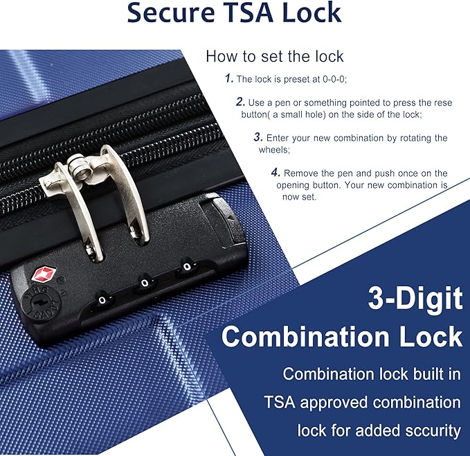 28 Inch Large Checked Luggage Hardside Suitcase with Spinner Wheels, Blue Lightweight Expandable Hard Shell ABS Suitcases with TSA Lock, Large Travel Luggage for Women, Men