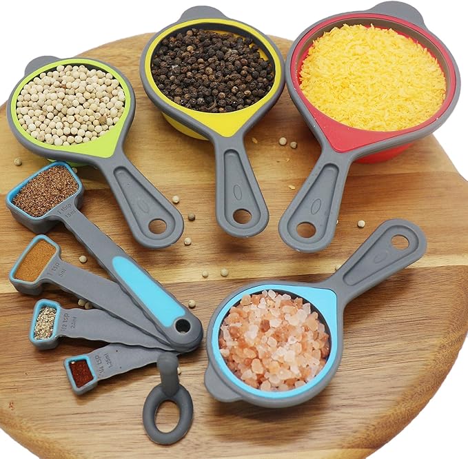 Smithcraft Silicone Measuring Cups and Spoons Set 8, Collapsible Measuring Cups Set for Baking & Kitchen Colorful Measure