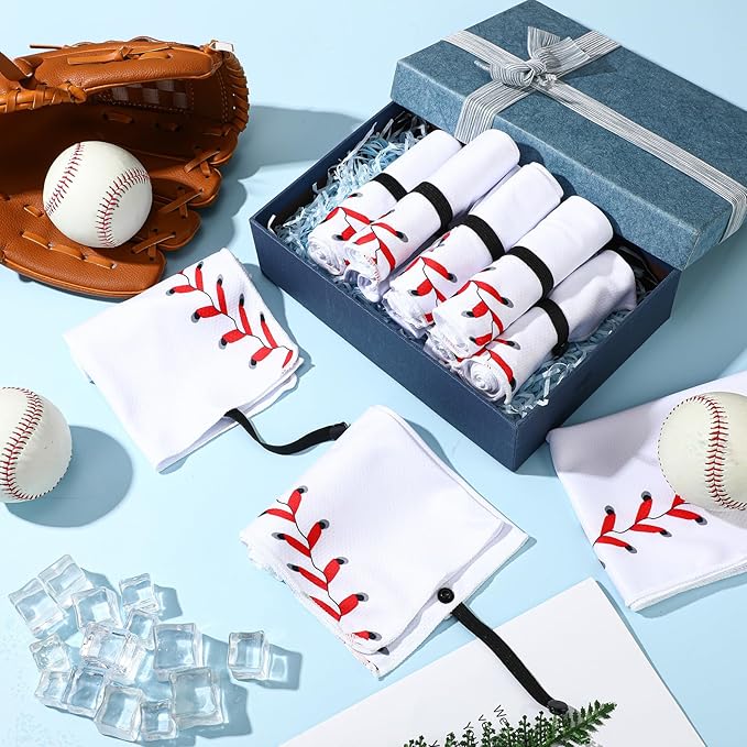 12 Pcs Mini Baseball Cooling Towel with Snap Loop, 30" x 9" Cooling Towel for Neck and Face Breathable Chilly, Microfiber Sport Rags for Baseball Team Gift, Cold Sweat Rag for Sport
