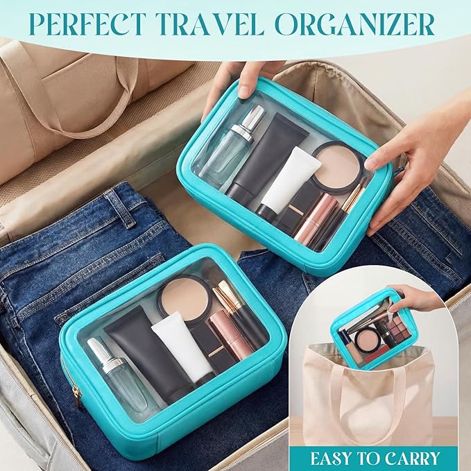 Hsei 6 Pcs Clear Makeup Bags with Color Edged TSA Approved Travel Toiletry Bags with Zipper Clear Cosmetic Bag Diaper Bag for Car Storage Organizer Wedding Essentials for Women Gift(Turquoise Green)