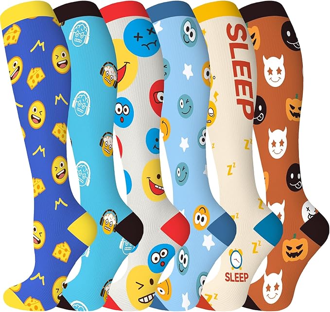 bropite Flora Compression Socks for Women & Men-Knee high 6 Pairs 20-30mmhg Support Running Nurse Travel