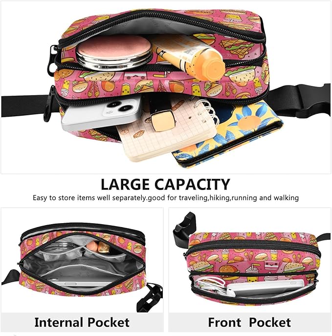 Kawaii Hamburger Ice Cream Fanny Pack for Women Men Water Resistant Fashion Waist Packs with Adjustable Strap Belt Bag for Travel Workout Jogging Hiking 21220316