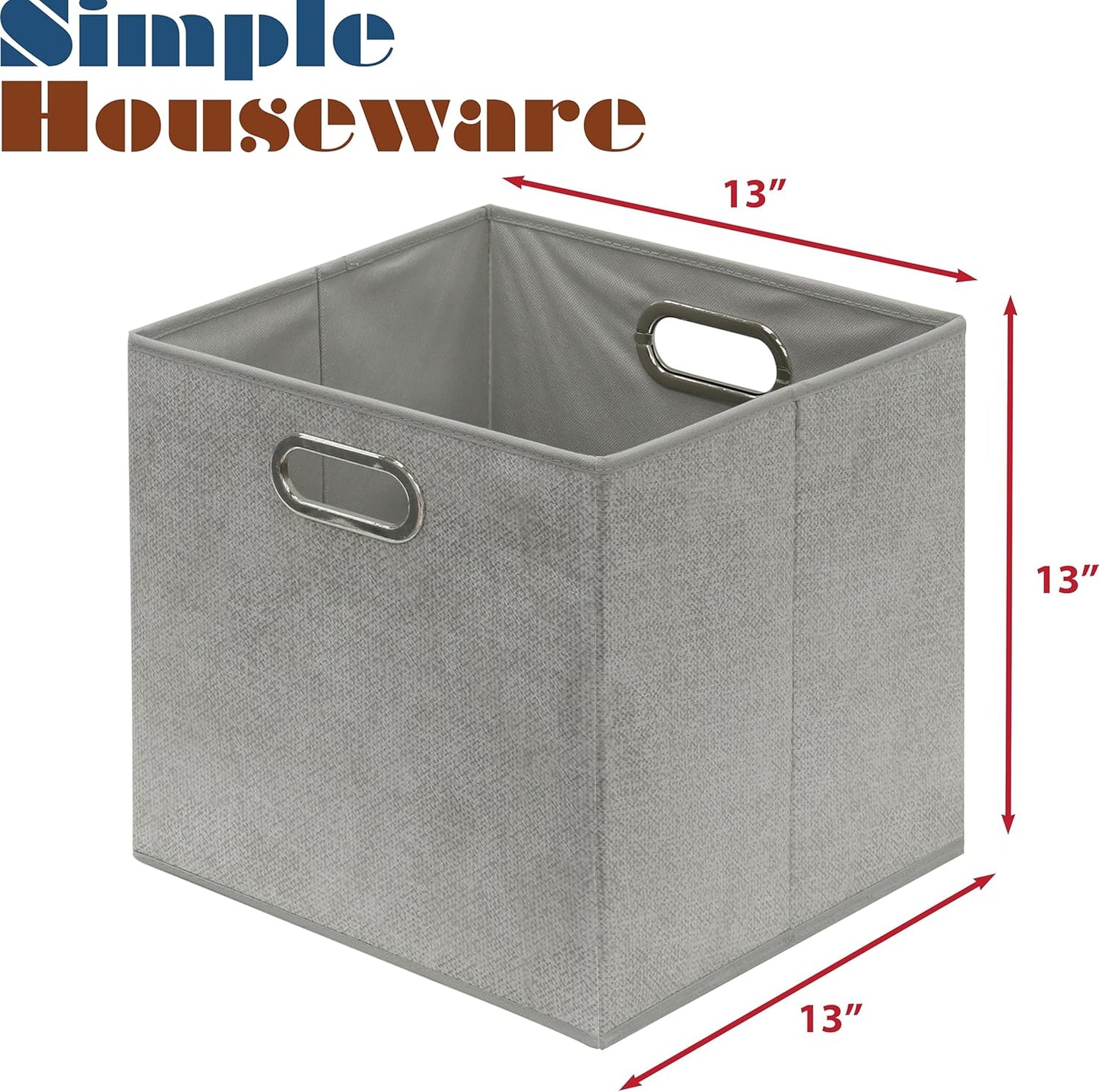SIMPLE HOUSEWARE 13-Inch Collapsible Fabric Cube Storage Bin with Handles, Printed Design, 3 Pack, Gray