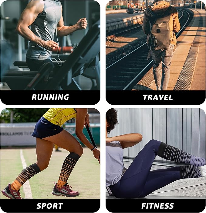 fenglaoda 3 Pairs Compression Socks for Women & Men Knee High Nurse Pregnant Cute Medical Running Travel Athletic