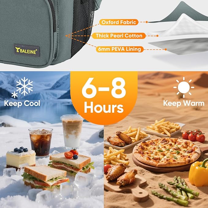BALEINE Insulated Lunch Bag for Men Women, 22 Can Leakproof Cooler Bag with Adjustable Shoulder Strap for Work Picnic, Lunch Box for Women Men (Large, Black)