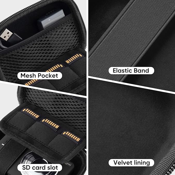Camera Case for Digital Camera CAMKORY DC403 FHD 1080P/ KODAK PIXPRO FZ55/ FZ45, Small Travel Compact Camera Holder with Mesh Pocket for Accessories SD Card (Black)