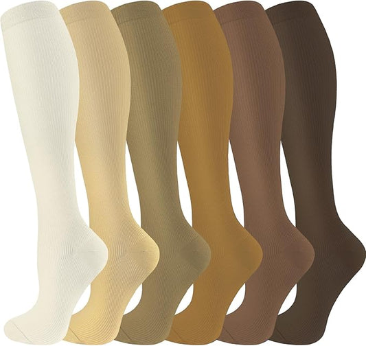 bropite Flora Compression Socks for Women & Men-Knee high 6 Pairs 20-30mmhg Support Running Nurse Travel
