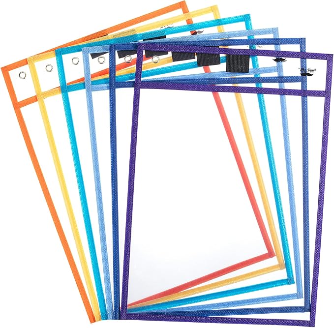 Mr. Pen- Dry Erase Pocket Sleeves, 10"x14", 6 pcs, Colorful, Plastic Sleeves for Paper 8.5x11, Dry Erase Sheet Protectors