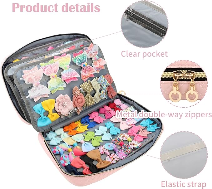 Micom Hair Accessories Storage Bag For Baby Girls, Hair Bow Organizer, Multifunctional Hair Accessories Storage Carrying Case for Display Hair Clips, Headbands, Scrunchies, Travelling Storage Bag