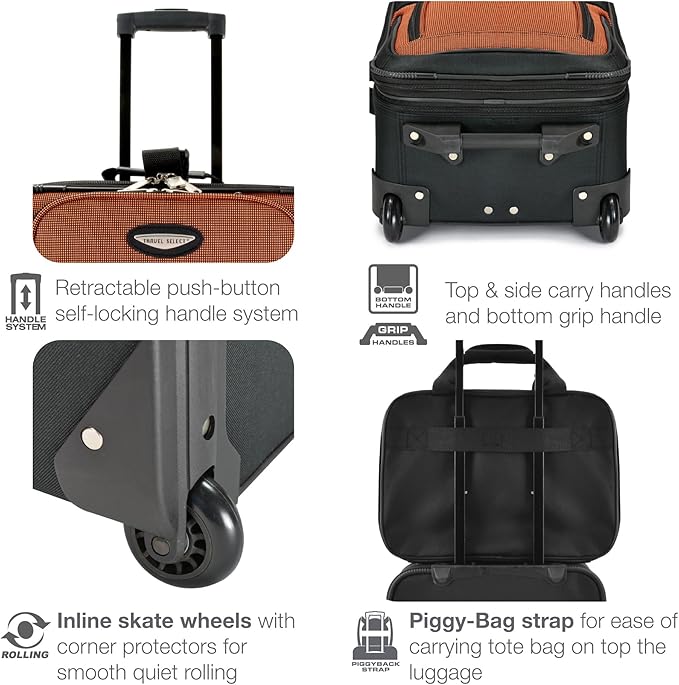 Travel Select Amsterdam Softside Expandable Luggage with Rolling Wheels, Orange, 4-Piece Set (15/21/25/29)