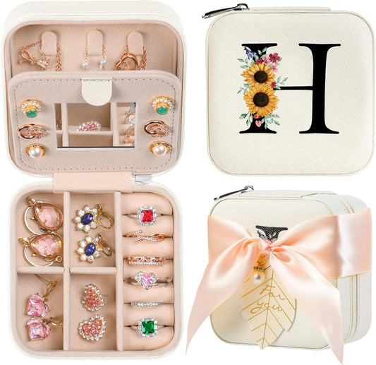 AYGXU Travel Jewelry Box for Women and Girls - Small Case With Initial A-Z - Teacher Gifts