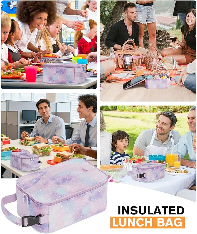 HowFly Small Lunch Box for Men- Small Insulated Snack Bag for Kid - Mini Cooler Bag Resuable Freezable Lunch Bags Thermal Lunchbox for Women Kids Work - Pink Astral
