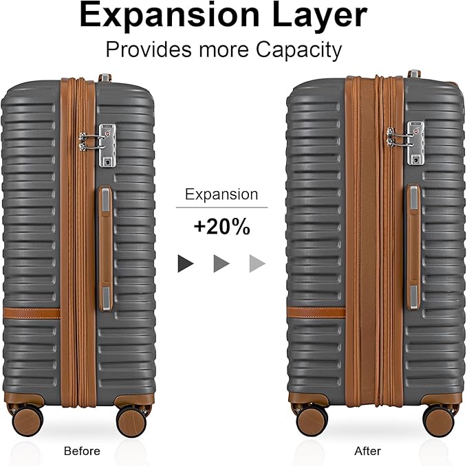 Joyway 24 Inch Checked Luggage, Expandable Suitcase with Spinner Wheel, 3 Piece Hard Shell Luggage Set with TSA Lock(Grey)