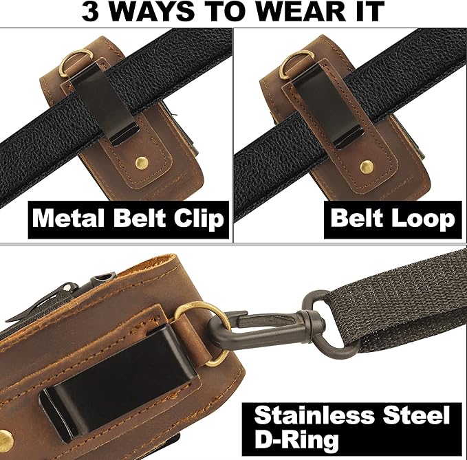 Leather EDC Multitool Sheath with Flip Closure | Leather EDC Belt Organizer | Flashlight Holster | Heavy Duty Multitool Organizer