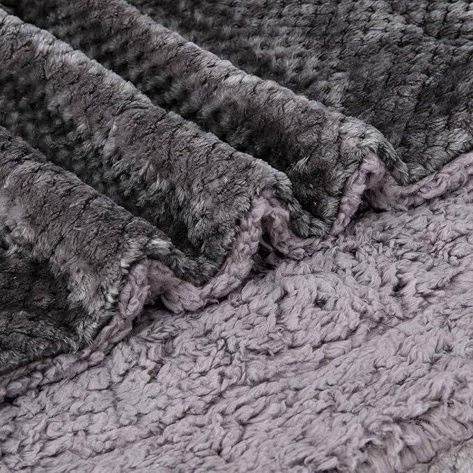 Fuzzy Sherpa Reversible Blanket for Baby, Soft Warm Cozy Coral Fleece Toddler, Infant or Newborn Reversible Blanket for Crib, Stroller, Travel, 30”×40”, Dark Grey