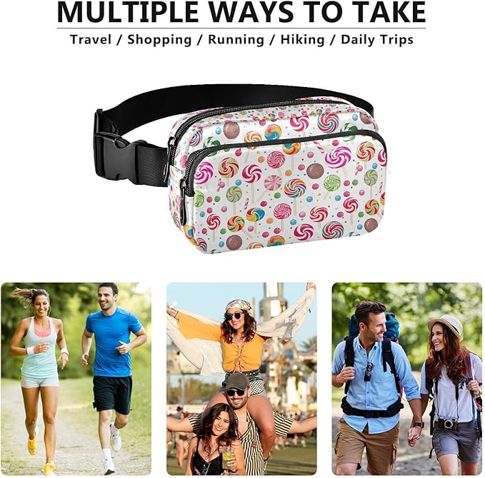 Kawaii Lollipop Fanny Pack for Women Men Water Resistant Fashion Waist Packs with Adjustable Strap Belt Bag for Travel Workout Jogging Hiking 21220360