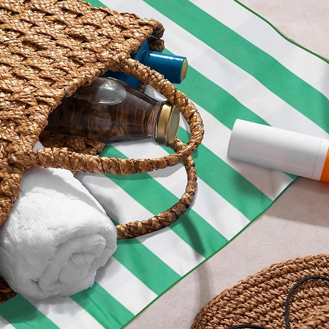 Gogreen Quick Dry Sand Free Beach Towel for Travel Pool Lightweight 71x32 in Absorbent Microfiber Oversized Towels Yoga Bath Camping Sport - Stylish Unique Gift - Stripe