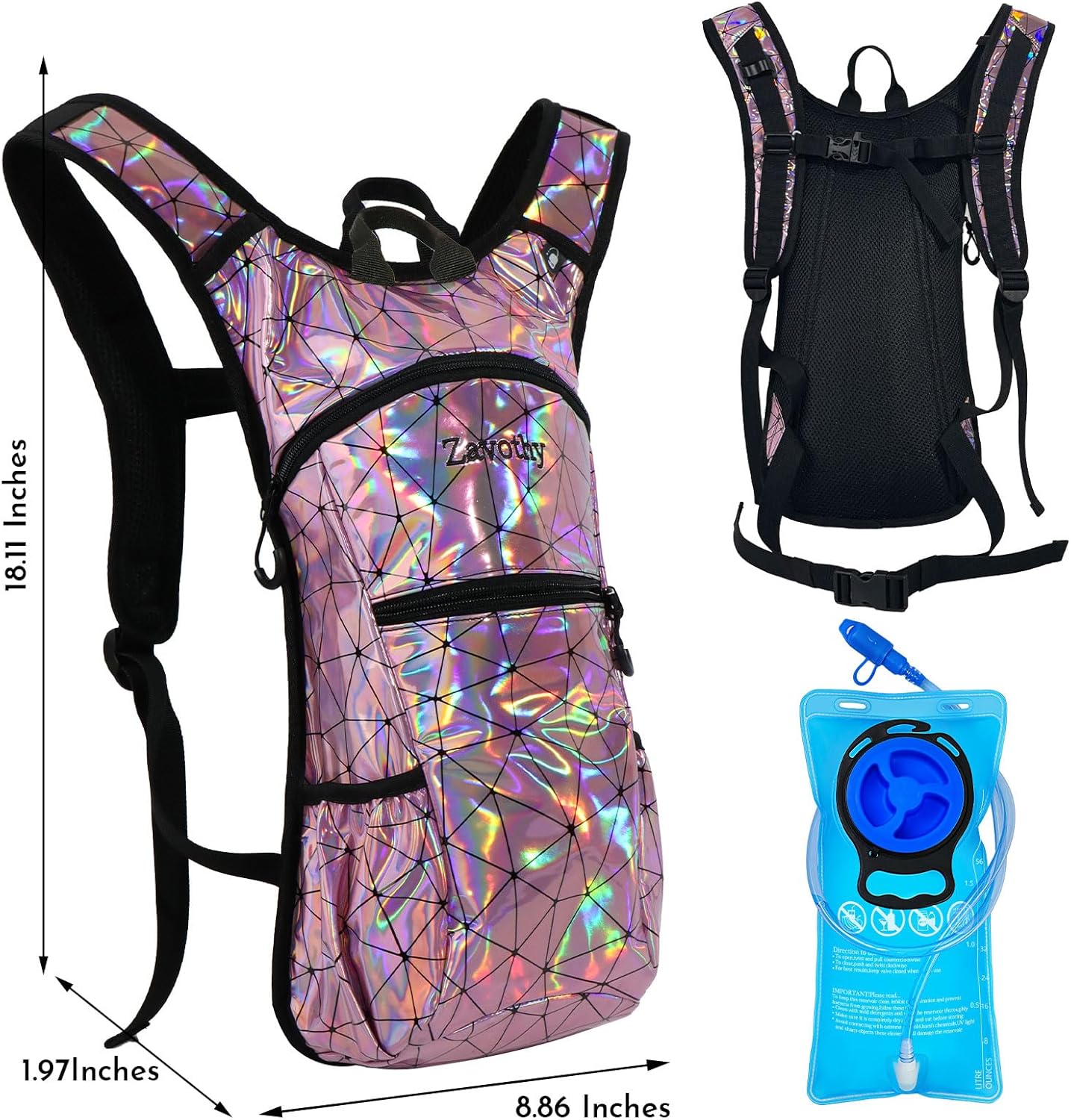 Reflective Hydration Backpack, Hydration Pack - Water Backpack with 2L/3L Hydration Bladder, Essential for Festivals - Rave Hydration Pack for Hiking, Running, Cycling, and Festivals