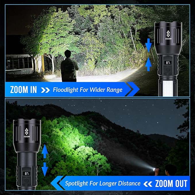Flashlight High Lumens Rechargeable 2 Packs, 1,500,000L Handheld LED Flashlights High Powered, Adjustable Super Bright Flash Lights with 6 Modes, Cob Side Light, Tactical Flashlight for Emergency