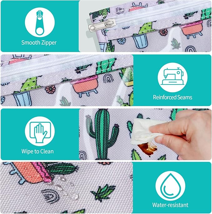 TSA Approved Toiletry Bag, Set of 3 Clear Travel Toiletry Bag Quart Size Zipper Travel Pouch, Waterproof Makeup Cosmetic Bag for Women Men Kids Toiletries Carry on, Cacti Large