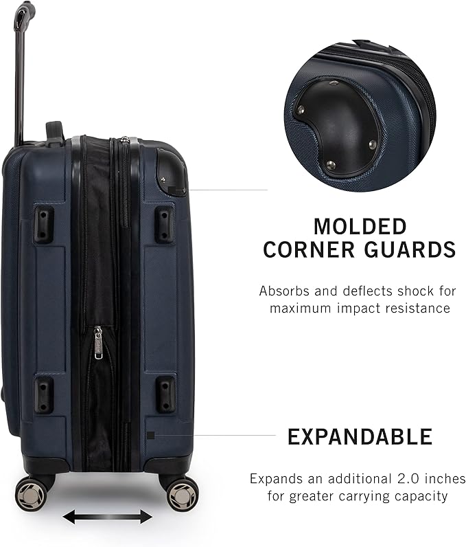 Kenneth Cole REACTION Renegade Luggage Expandable 8-Wheel Spinner Lightweight Hardside Suitcase, Navy Blue, 3-Piece Set (20"/24"/28")