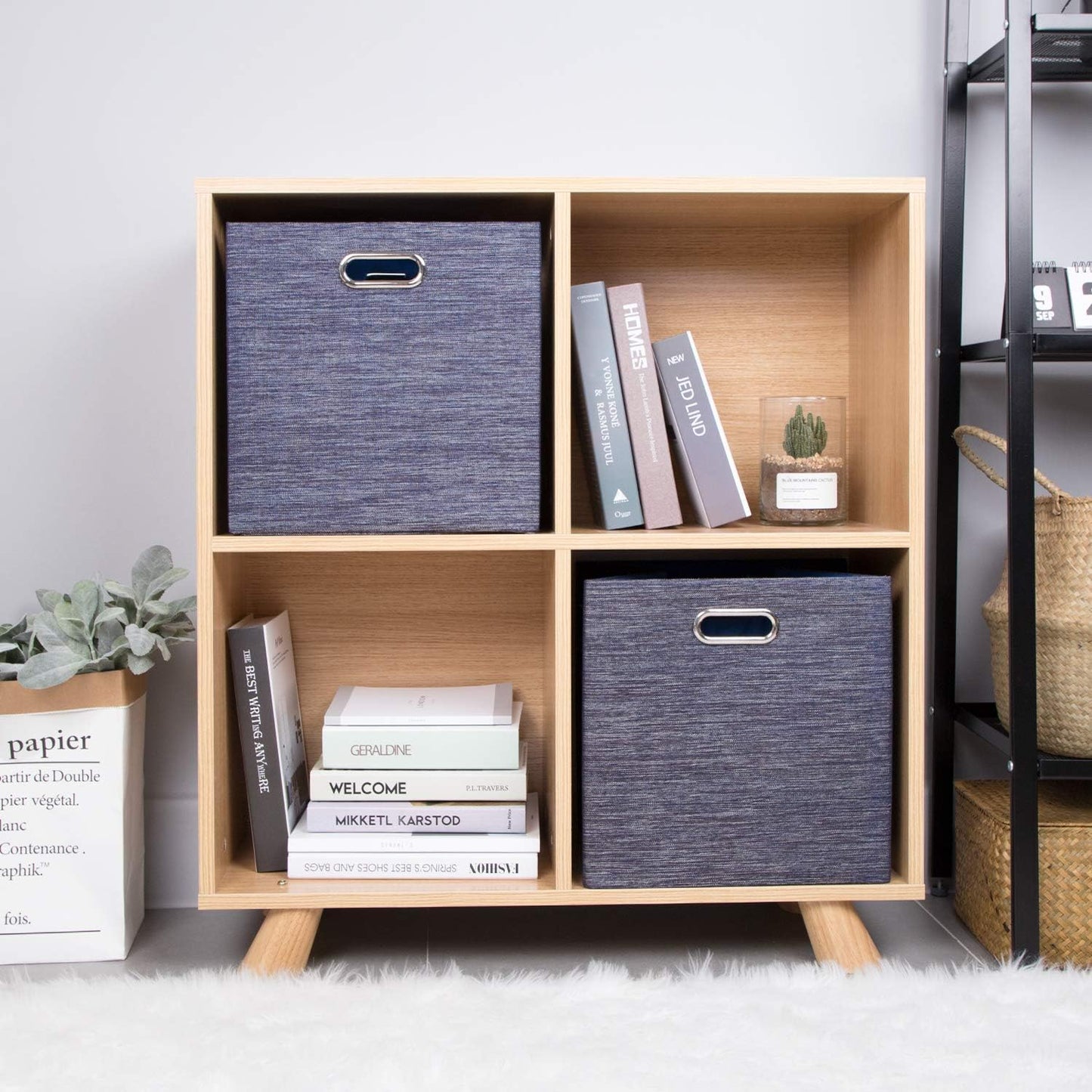 Storage Cube Basket Bins,13×13 Foldable Storage Containers for Shelf Cabinet Bookcase Boxes,Thick and Heavy Duty Fabric Drawer (4pcs, blue)