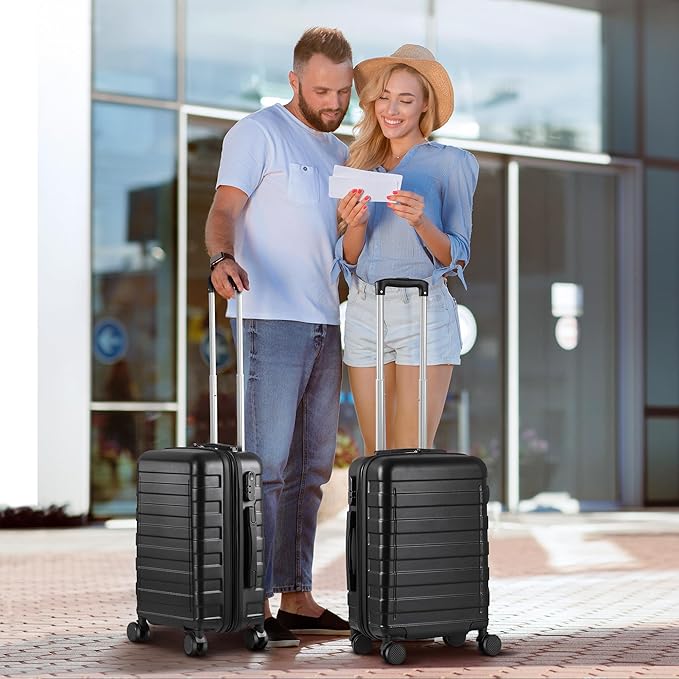 SUPER DEAL 21 Inch Carry On Luggage with Spinner Wheels, Expandable Hardside Suitcase Height Adjustable Durable Rolling Luggage with Porable Handle and Side Feet for Business Trips and Travel, Black